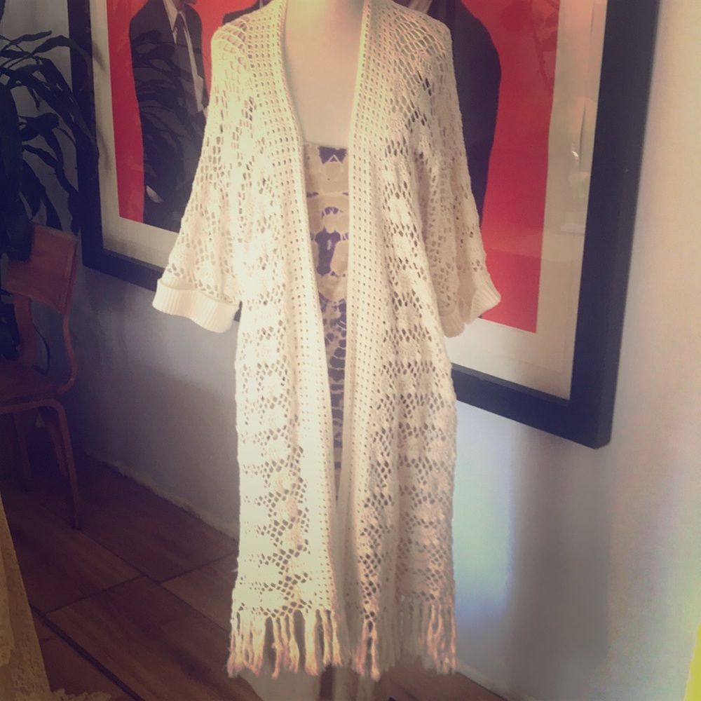 Long Cotton Blend Vintage Poncho Sweater